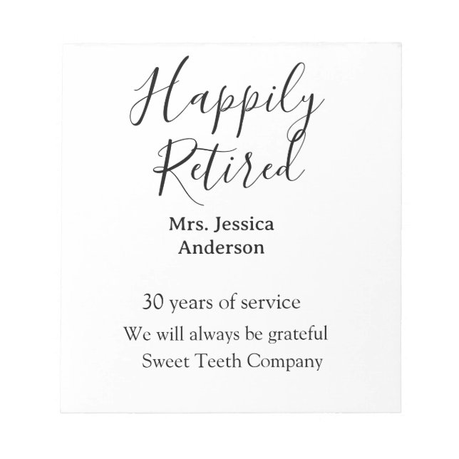 Bloc De Notas Feliz retiro añadir nombre años de servicio jubila (Frente)