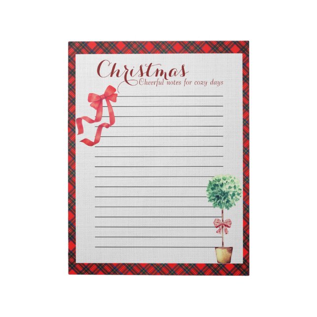 Bloc De Notas Festive Botanical Rustic Christmas Plaid Red Bow (Lado Izquierdo)