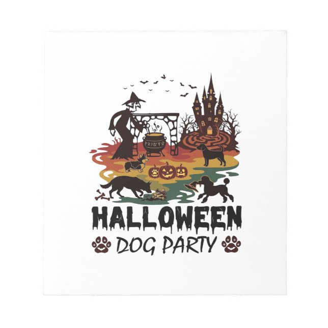 Bloc De Notas Fiesta de Perros de Halloween Brujas Perros Calaba (Frente)