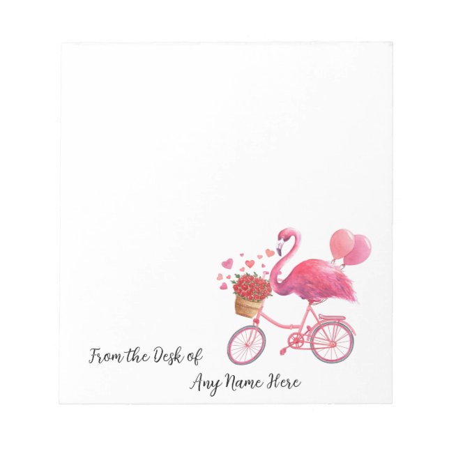 Bloc De Notas Flamenco rosa personalizado con corazones (Frente)