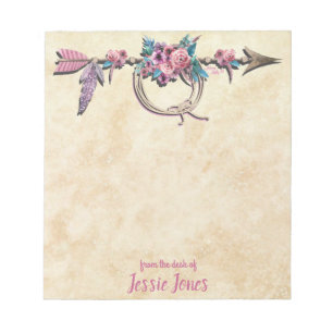 Bloc De Notas Flecha con plumas y flores