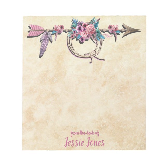 Bloc De Notas Flecha con plumas y flores (Frente)