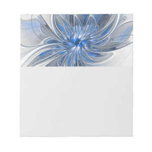 Bloc De Notas Flor abstracta de arte fractal acuarela gris azul