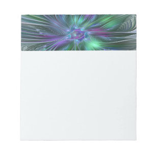 Bloc De Notas Flor Abstracta Moderna Fractal Verde Púrpura