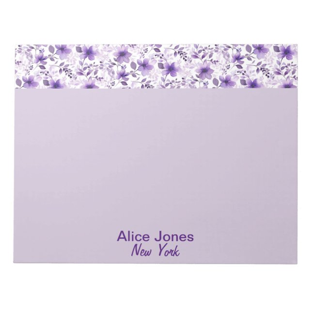 Bloc De Notas Flor acuarela de patrón de lavanda suave (Frente)