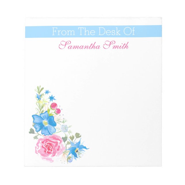 Bloc De Notas Flor acuarela floral | Nombre personalizado (Frente)