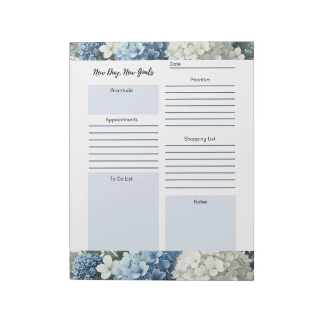 Bloc De Notas Flor azul blanca de planificación diaria (Lado Izquierdo)