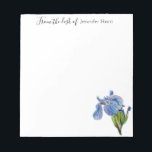 Bloc De Notas Flor azul Iris acuarela<br><div class="desc">Tinta elegante, luminosa y alegre con ilustraciones acuáticos de Iris Azul. ... ¡Qué gusto para los recordatorios! Este bloc de notas hace maravillosos regalos de azafatas. "Editar esta plantilla de diseño" en el lado derecho del elemento, o haga clic en el botón azul "Personalizar" para organizar el texto, cambiar las...</div>