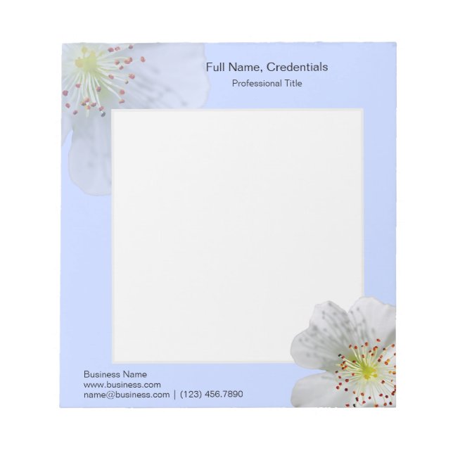 Bloc De Notas Flor blanca doble personalizada, azul claro (Frente)