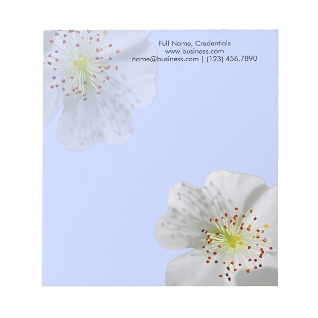 Bloc De Notas Flor blanca doble personalizada, azul claro (Frente)