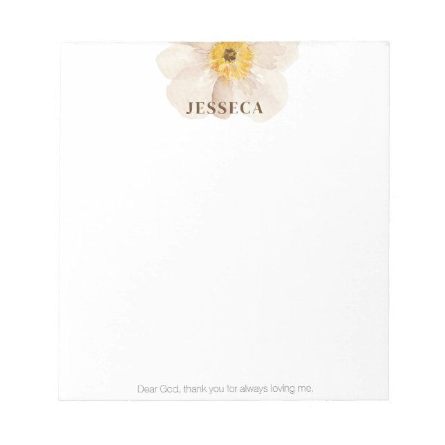 Bloc De Notas Flor blanca simple Anemona acuarela Querido Dios (Frente)