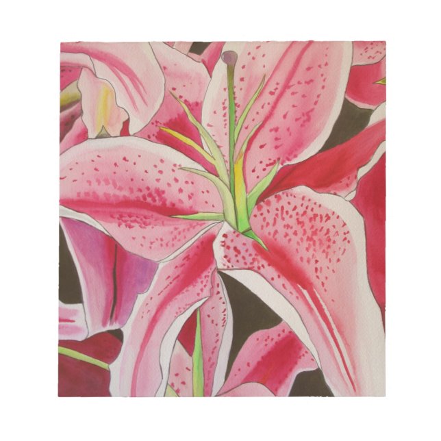 Bloc De Notas Flor de arte acuarela de lirio rosa Stargazer (Frente)