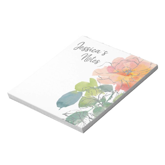 Bloc De Notas Flor de Boho rosa coral sobre blanco (Lado Izquierdo)