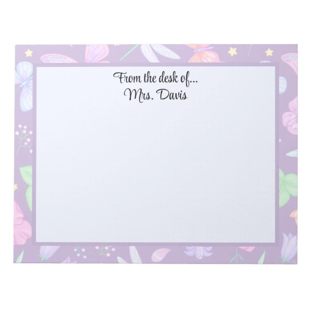 Bloc De Notas Flor de libélula de mariposa personalizada elegant (Frente)