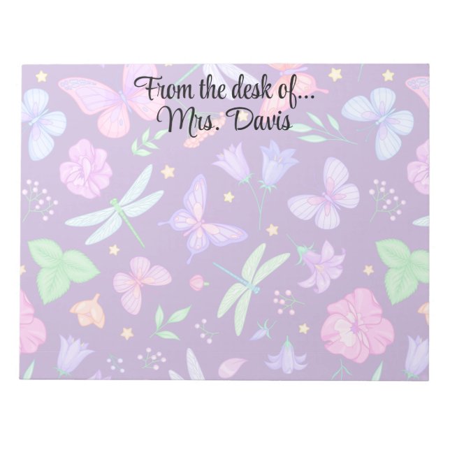 Bloc De Notas Flor de libélula de mariposa personalizada elegant (Frente)