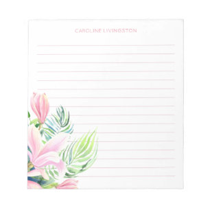 Bloc De Notas Flor de Magnolia rosa acuarela personalizada