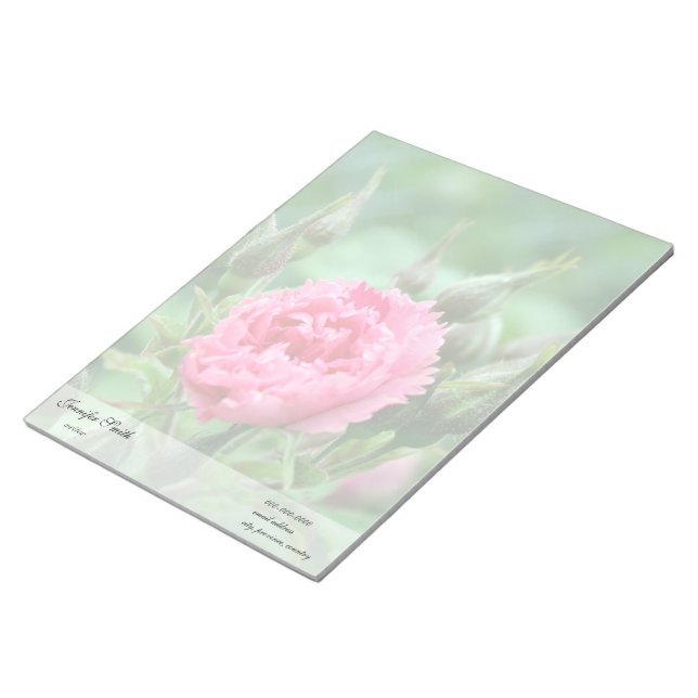 Bloc De Notas Flor de rosa rosa y hojas verdes. (Lado Derecho)