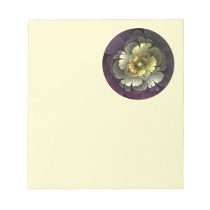 Bloc De Notas Flor Fractal Gris Purpura Moderna Abstracta