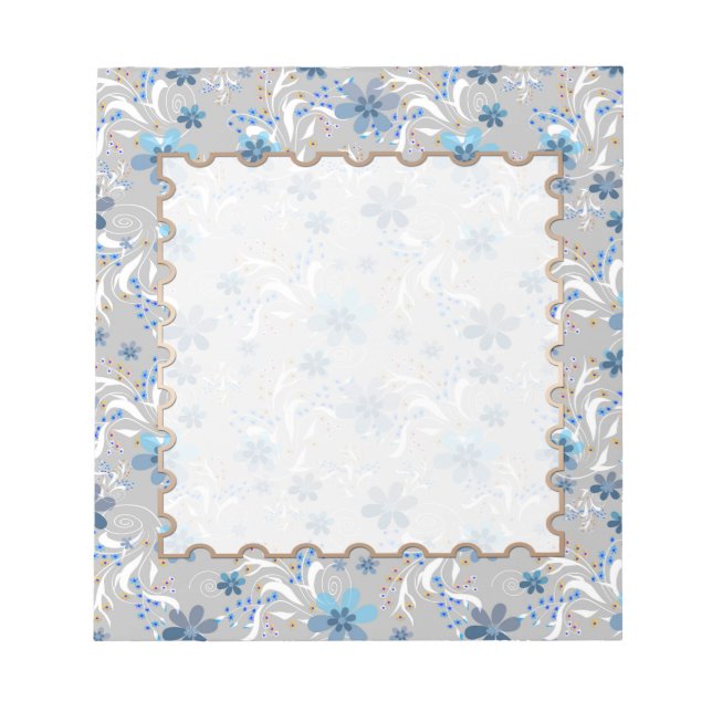 Bloc De Notas Flor gris , retro , gris , azul (Frente)