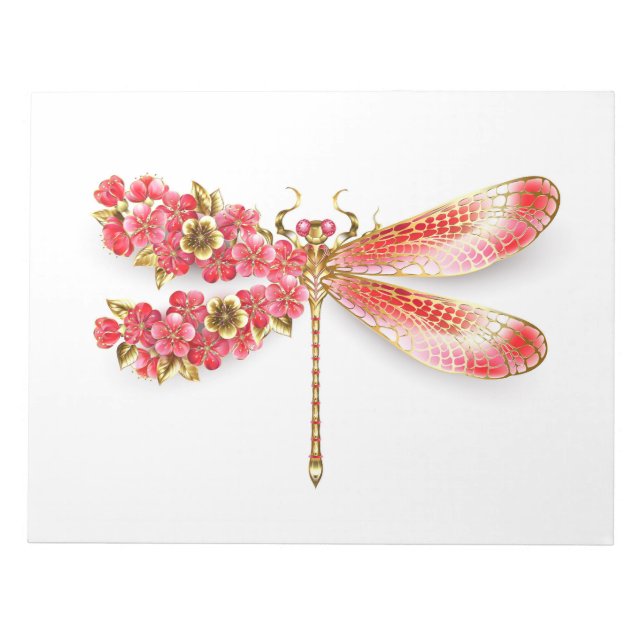 Bloc De Notas Flor libélula con sakura de joyas (Frente)