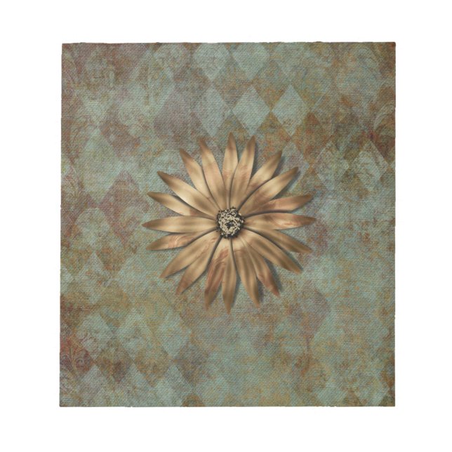 Bloc De Notas Flor metálica de oro en verde (Frente)