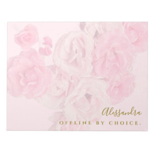 Bloc De Notas Flor Pastel Rosa Dorado Retro Botánico Personaliza