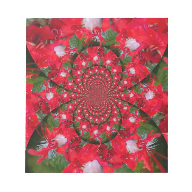 Bloc De Notas Flor Roja Natural Pluma Blanca Kaleidoscope Arte (Frente)