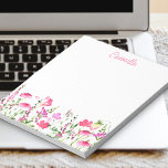Bloc De Notas Flor silvestre Delicate Floral rosa personalizada<br><div class="desc">Bonito con borde de flor silvestre rosa para personalizar con tu nombre. Este delicado y femenino diseño floral acuático tiene un borde de flores silvestres con tipografía escrita a mano.</div>
