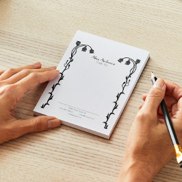 Bloc De Notas Flor silvestre floral blanca y negra