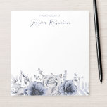 Bloc De Notas Flora azul acuarela personalizada<br><div class="desc">Elegante y moderno bloc de notas floral con flores de acuarela azul y suaves como rosas,  anémonas y follaje con caligrafía escrita a mano.</div>