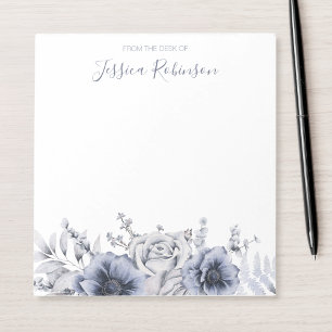 Bloc De Notas Flora azul acuarela personalizada