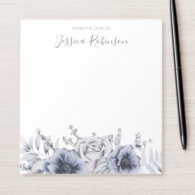 Bloc De Notas Flora azul acuarela personalizada (Subido por el creador)