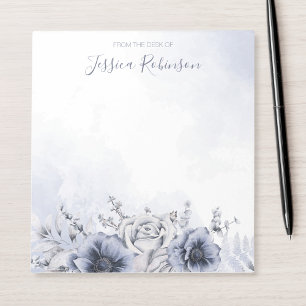 Bloc De Notas Flora azul acuarela personalizada