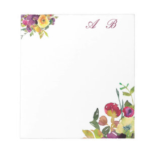 Bloc De Notas Floral acuarela burgundy y amarillo