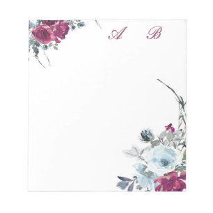 Bloc De Notas Floral acuarela burgundy y azul