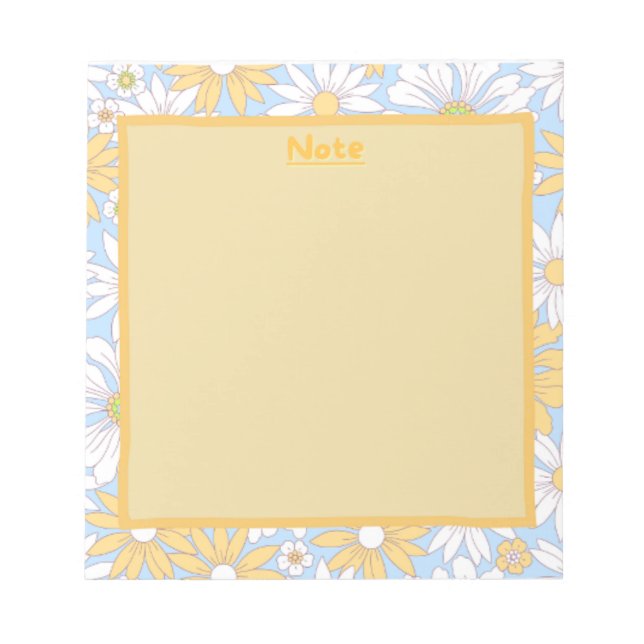 Bloc de notas floral azul, amarillo y blanco (Frente)