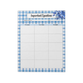 Bloc De Notas Floral Azul Gingham _ Ecuaciones Importantes