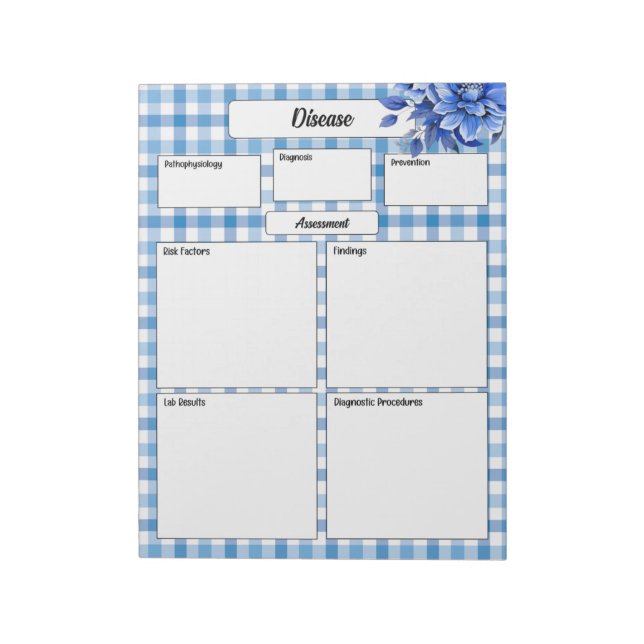Bloc De Notas Floral Azul Gingham _ Enfermedad Temp 1 (Lado Izquierdo)