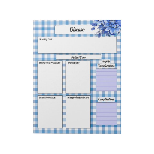 Bloc De Notas Floral Azul Gingham _ Enfermedad Temp 2 (Lado Izquierdo)