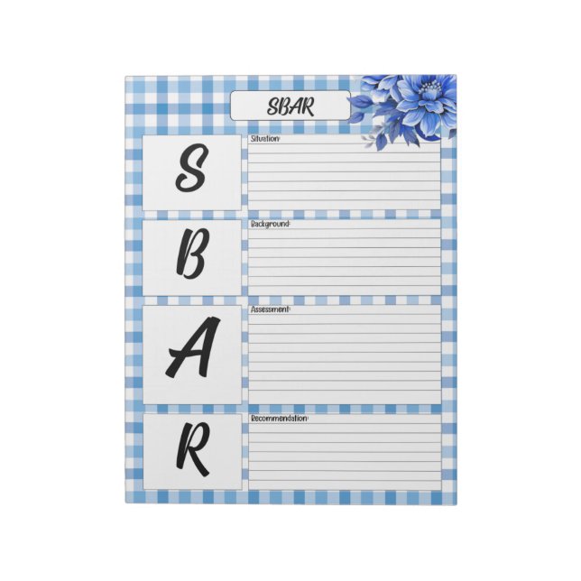 Bloc De Notas Floral Azul Gingham _ SBAR Temp (Lado Izquierdo)