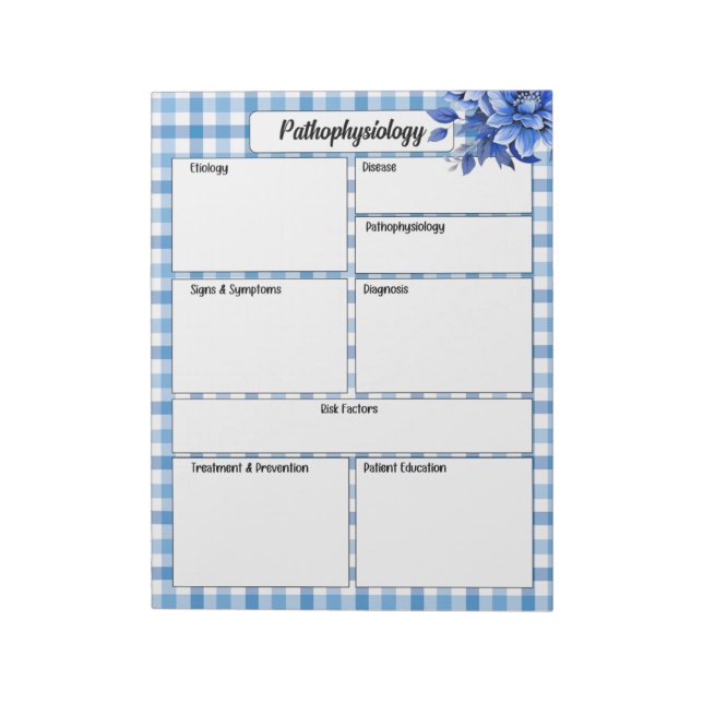 Bloc De Notas Floral azul Gingham_ TempFisiología (Lado Izquierdo)