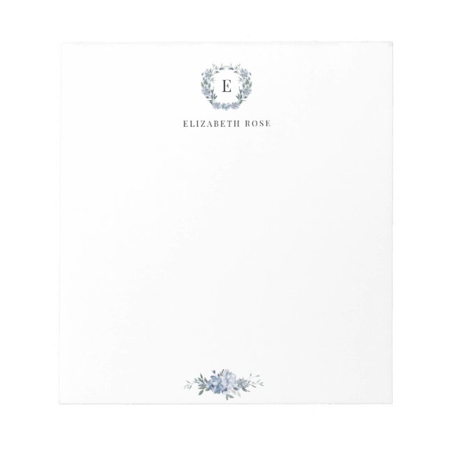 Bloc De Notas floral azul monocasco elegante (Frente)
