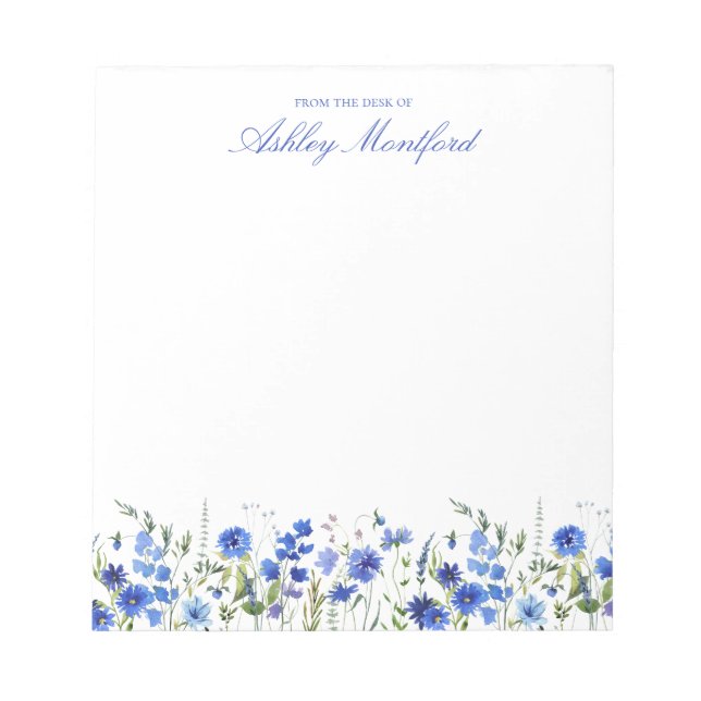 Bloc de notas floral azul personalizado (Frente)