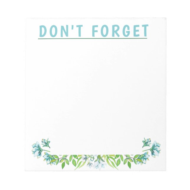 Bloc De Notas Floral azul suave DON"T OLVIDAR Notepad (Frente)