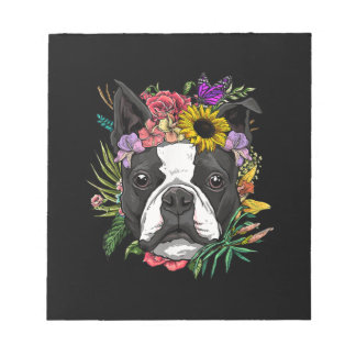 Bloc De Notas Floral Boston Terrier Perro Primavera Naturaleza P