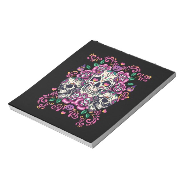 Bloc De Notas Floral de calavera, acuarela de esqueleto rosa, Ha (Lado Izquierdo)