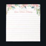 Bloc De Notas Floral de color de agua Rubor rosado guión rosa en<br><div class="desc">Hermosas acuarelas de rosa rosa rosa rosa rosa y ramos florales blancos bordean un bloc de notas forrado personalizado con DESDE EL ESCRITORIO DE Y tu nombre en un elegante tipo de letra de caligrafía que se puede cambiar fácilmente para adaptarse a tu estilo. Póngase en contacto con el diseñador...</div>