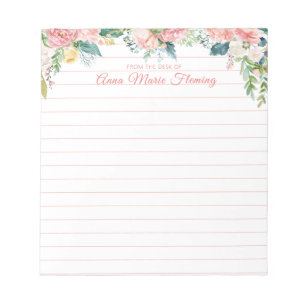Bloc De Notas Floral de color de agua Rubor rosado guión rosa en