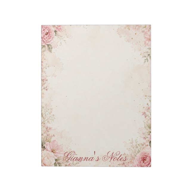 Bloc de notas floral de nombre personalizado (Lado Izquierdo)