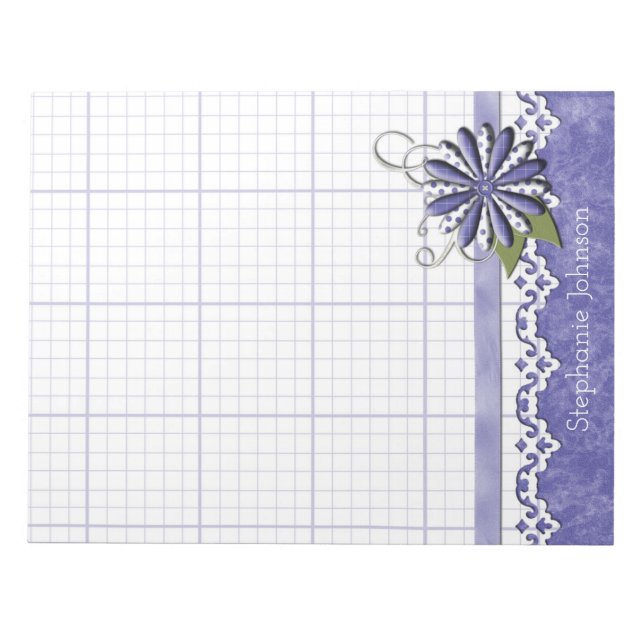 Bloc De Notas Floral de papel azul y blanco (Frente)